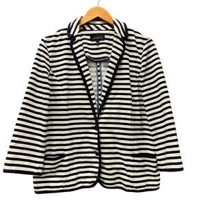 Talbots Blazer Womens Large Blue White Stripe Coastal Nautical Cotton Blend